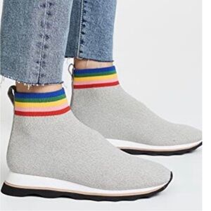 Loeffler Randall Scout Knit Sock Sneakers in Grey with Rainbow, size 7